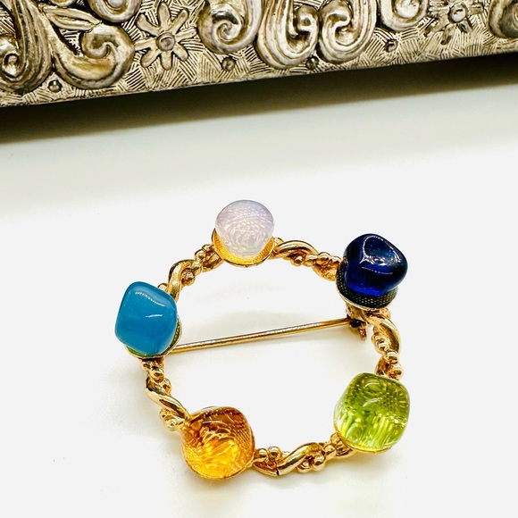 Vintage Polished Stone Brooch RARE! - Picture 1 of 17